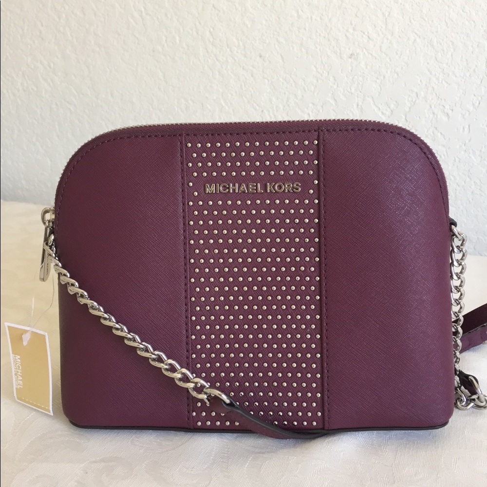 Michael Kors Plum Studded Saffiano Crossbody